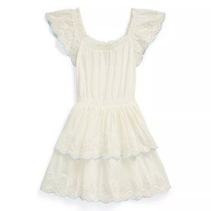 Polo Ralph Lauren Big Girls Eyelet Tiered Dress L Large 12-14 White